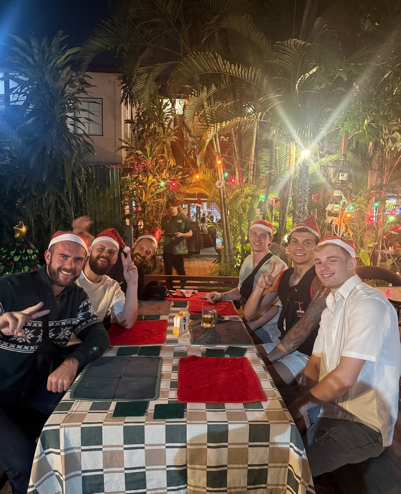 Long table group dinner after training
